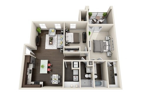 Floor plan for 2 beds, 2 baths, 1225 sqft